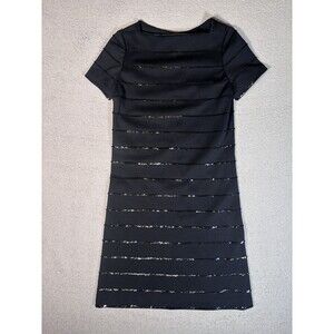 Vintage Dalton Pure Virgin Wool Sequin Stripes Black Cocktail Dress 50-60s Style